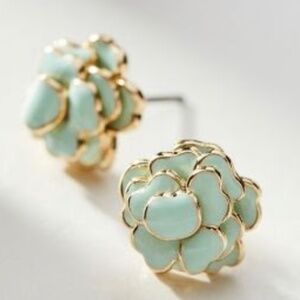 Anthropologie Turquoise Gold Floral Petal Stud Post Earrings